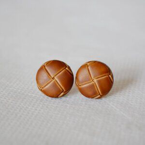 Brown Woven Button Stud Earrings